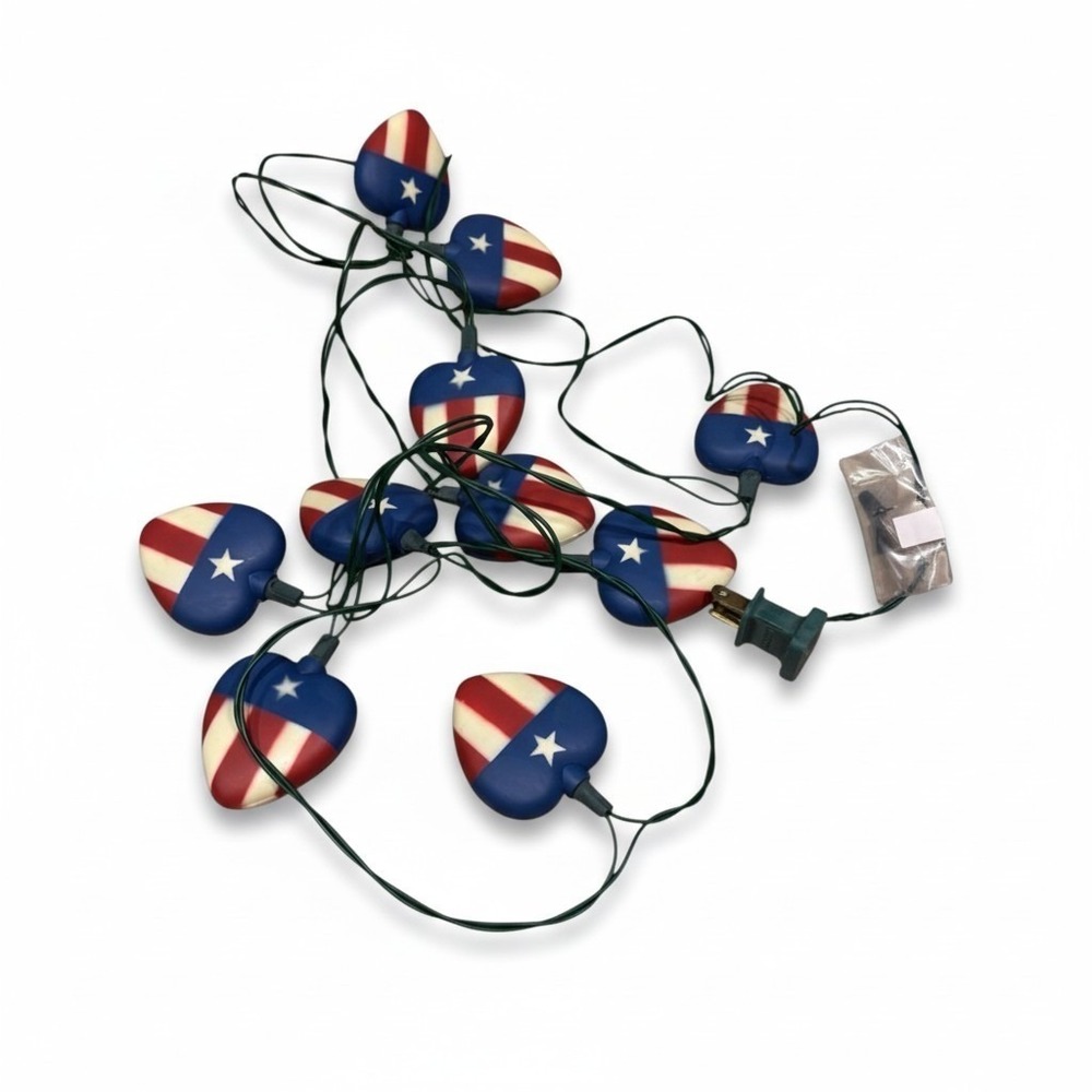Patriotic American Flag Heart String Lights 10 Count Americana Red White Blue